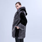 Women's Elegant Faux Fur Coat with Voluminous Collar and Side Pockets