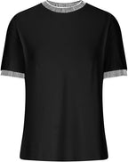 Casual Short-Sleeve Shirt with Striped Collar