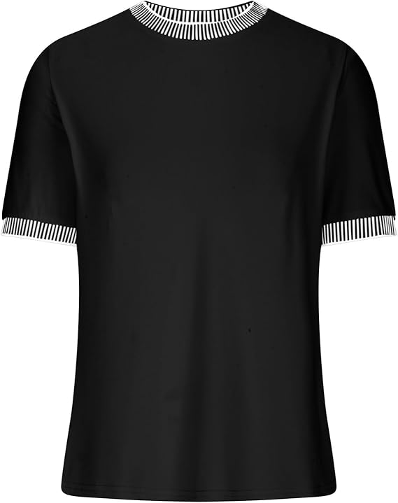 Casual Short-Sleeve Shirt with Striped Collar