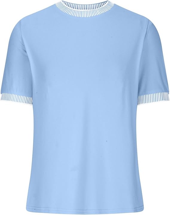 Casual Short-Sleeve Shirt with Striped Collar
