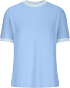 Casual Short-Sleeve Shirt with Striped Collar