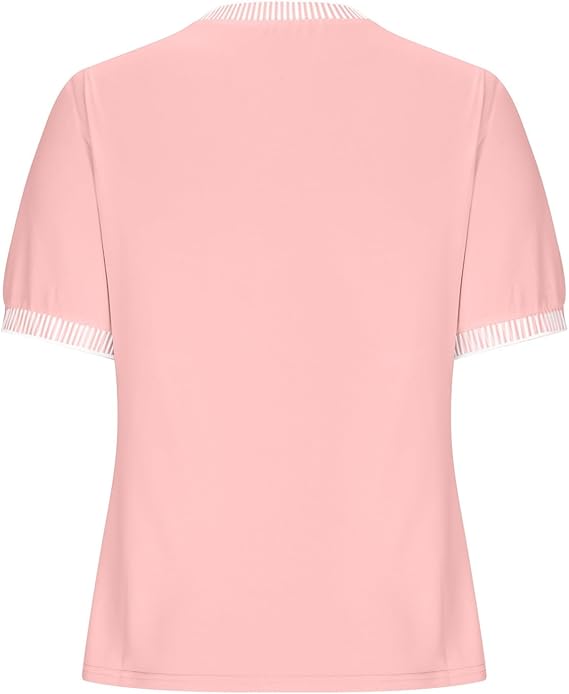 Casual Short-Sleeve Shirt with Striped Collar