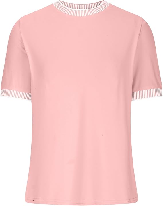 Casual Short-Sleeve Shirt with Striped Collar