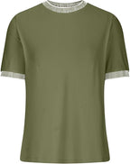 Casual Short-Sleeve Shirt with Striped Collar
