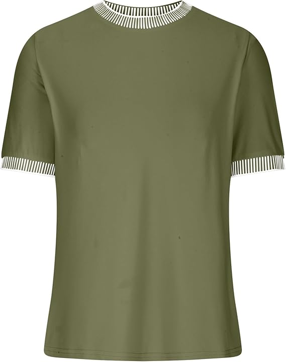 Casual Short-Sleeve Shirt with Striped Collar