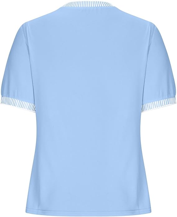 Casual Short-Sleeve Shirt with Striped Collar