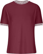 Casual Short-Sleeve Shirt with Striped Collar