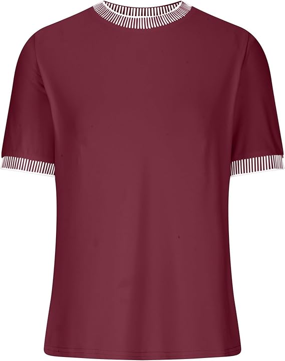 Casual Short-Sleeve Shirt with Striped Collar