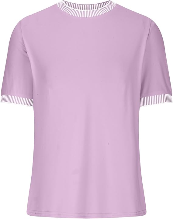Casual Short-Sleeve Shirt with Striped Collar