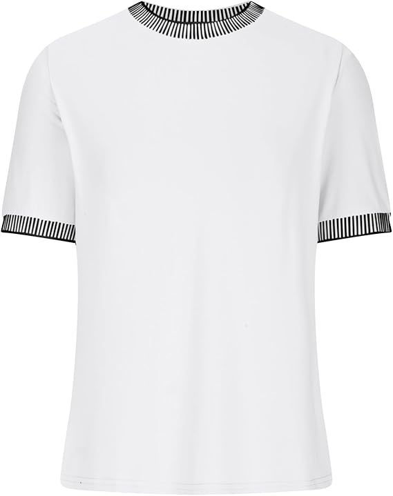 Casual Short-Sleeve Shirt with Striped Collar