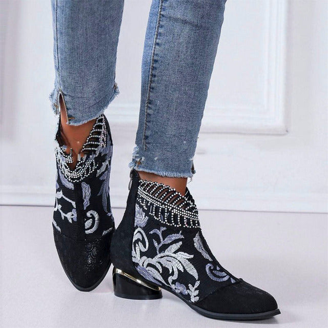 Embroidered Vintage Ankle Boots