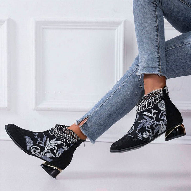 Embroidered Vintage Ankle Boots