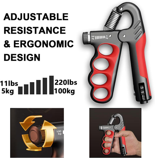 Adjustable Hand Grip Strengthener | 5–100KG Resistance | Rep Counter | Non-Slip Handles