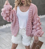 Women's Chunky Knit Oversized Cardigan with Voluminous Sleeves