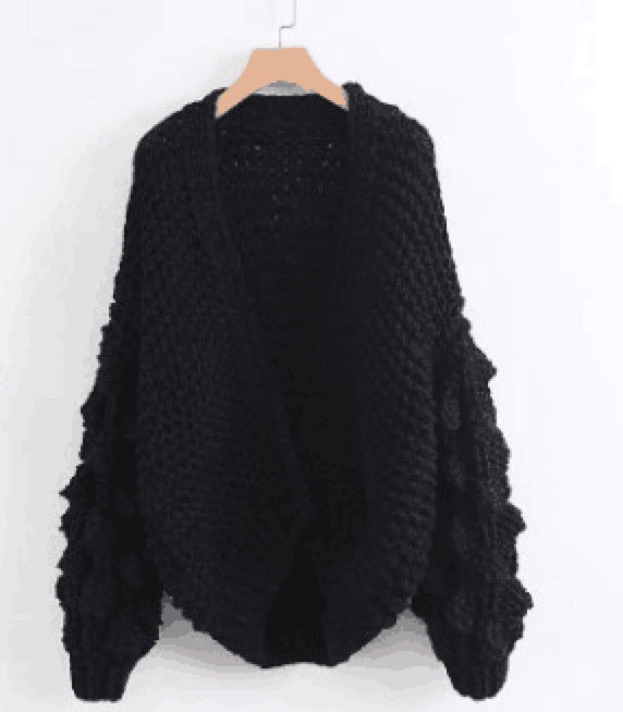 Women's Chunky Knit Oversized Cardigan with Voluminous Sleeves