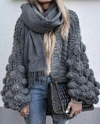 Women's Chunky Knit Oversized Cardigan with Voluminous Sleeves