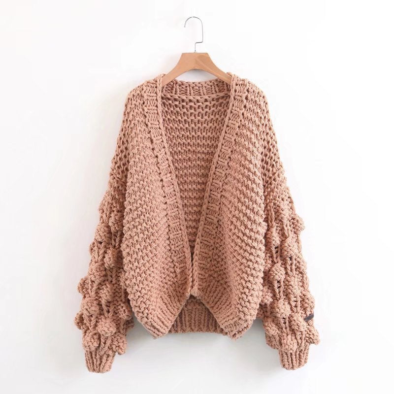 Women's Chunky Knit Oversized Cardigan with Voluminous Sleeves