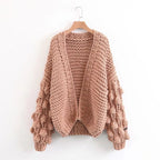 Women's Chunky Knit Oversized Cardigan with Voluminous Sleeves