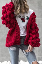 Women's Chunky Knit Oversized Cardigan with Voluminous Sleeves