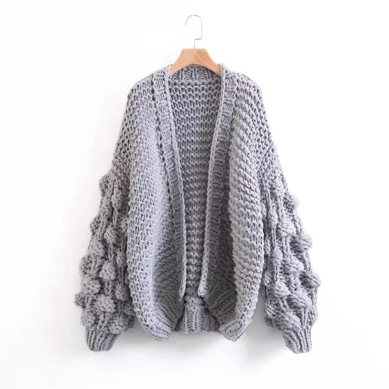 Women's Chunky Knit Oversized Cardigan with Voluminous Sleeves