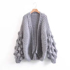 Women's Chunky Knit Oversized Cardigan with Voluminous Sleeves