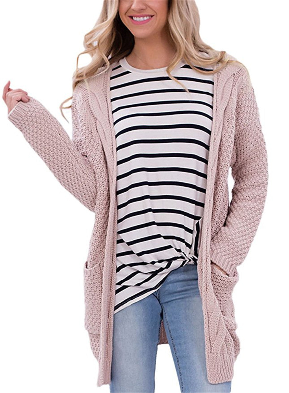 Cozy Knit Cardigan with Pockets and Cable Knit Pattern