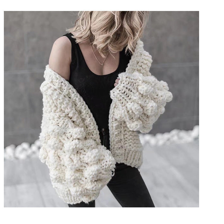 Women's Chunky Knit Oversized Cardigan with Voluminous Sleeves