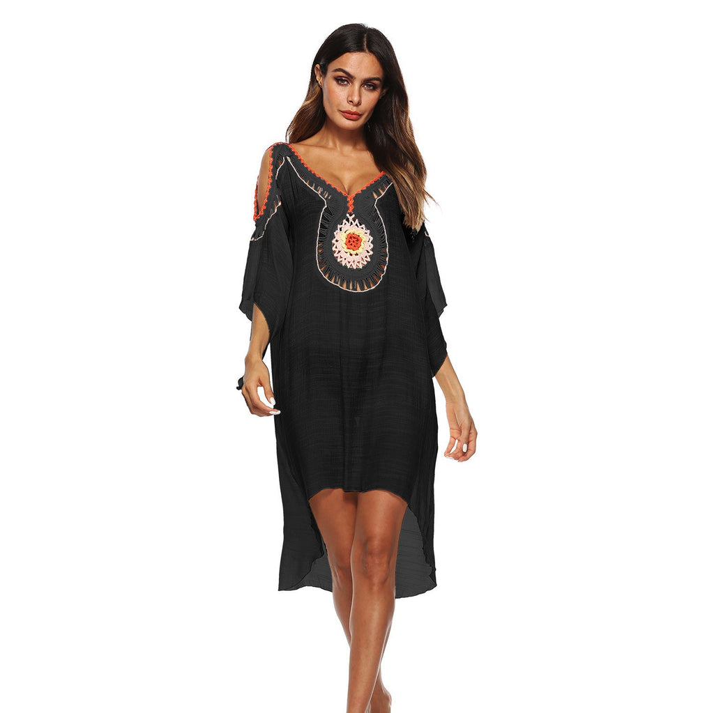 Women's Elegant Beach Cover-Up with Unique Crochet Trim