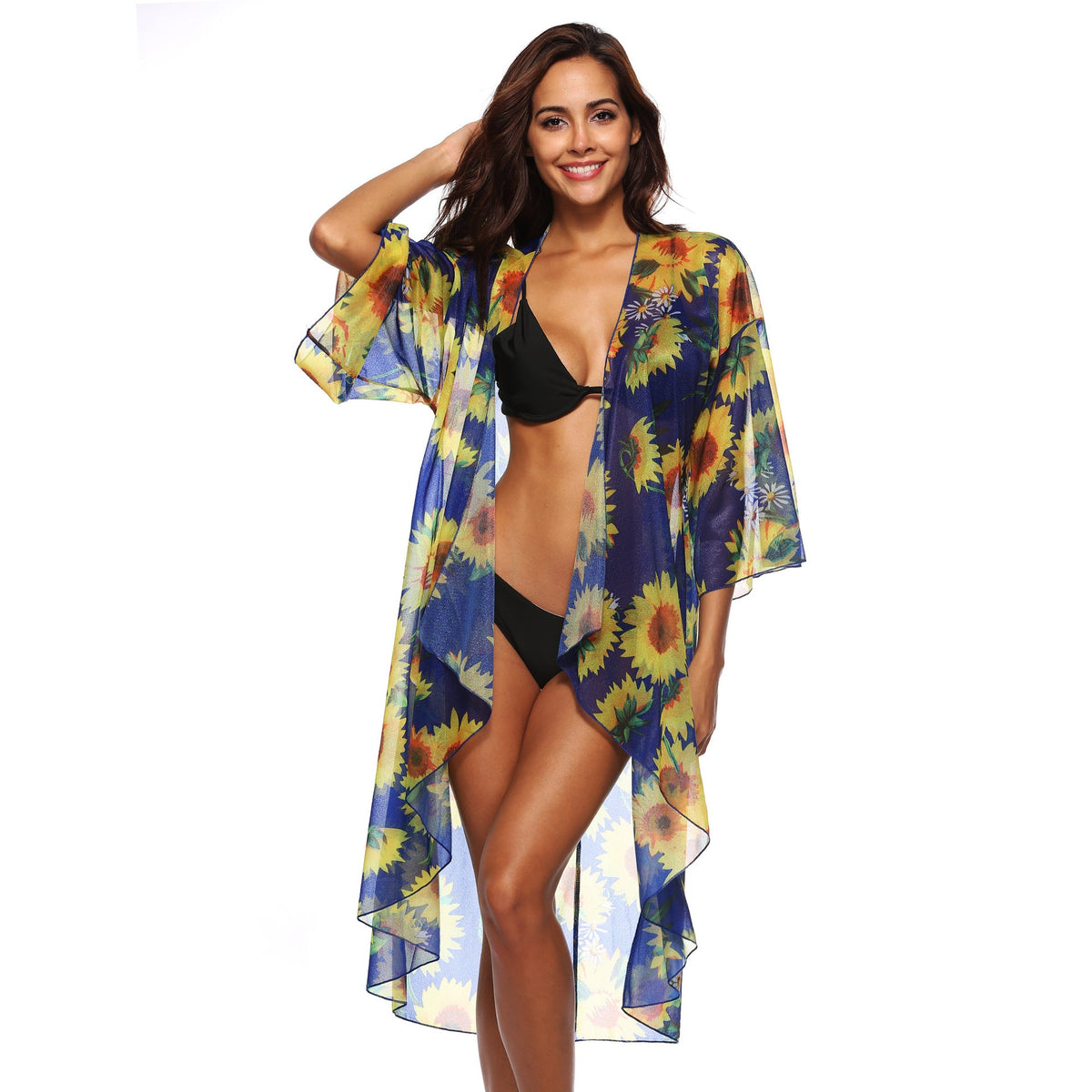 Women's Airy Beach Kimono with Floral Patterns