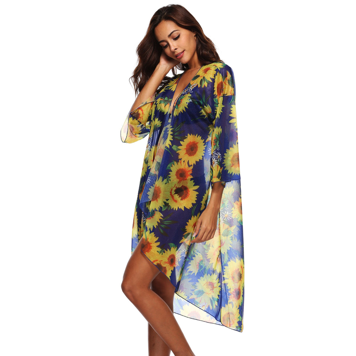 Women's Airy Beach Kimono with Floral Patterns