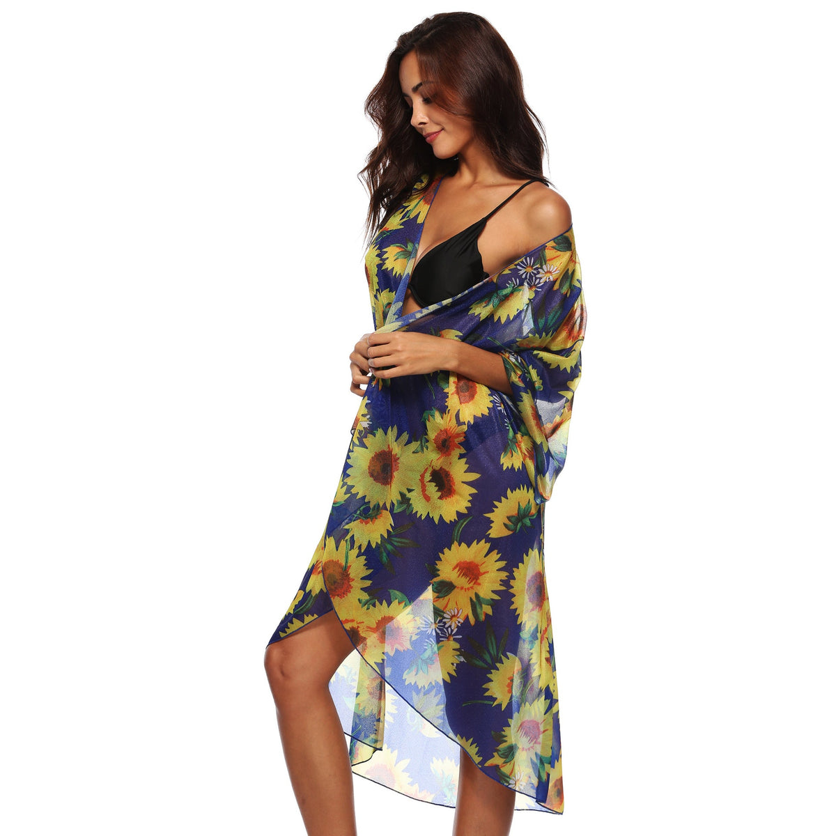 Women's Airy Beach Kimono with Floral Patterns