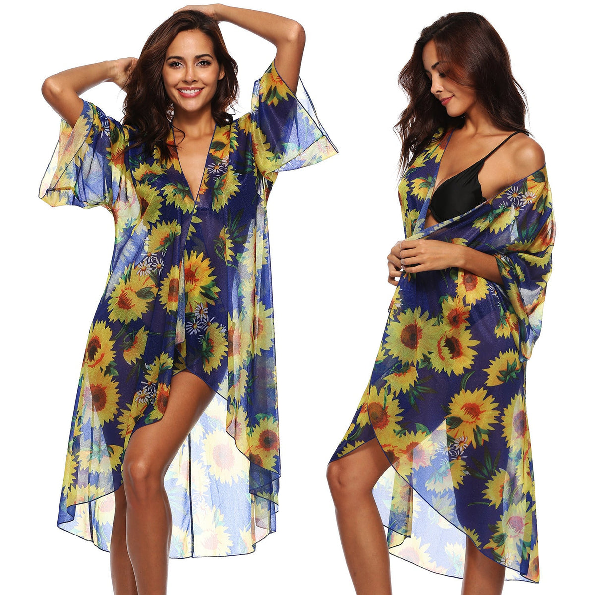Women's Airy Beach Kimono with Floral Patterns