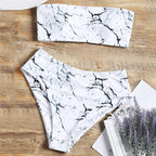 Women's Bandeau Bikini with Elegant Marble Print
