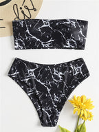 Women's Bandeau Bikini with Elegant Marble Print