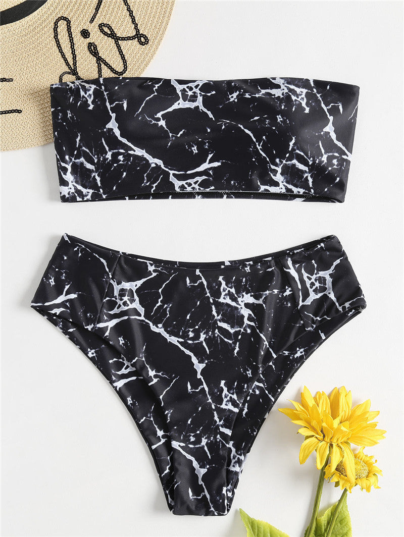 Women's Bandeau Bikini with Elegant Marble Print