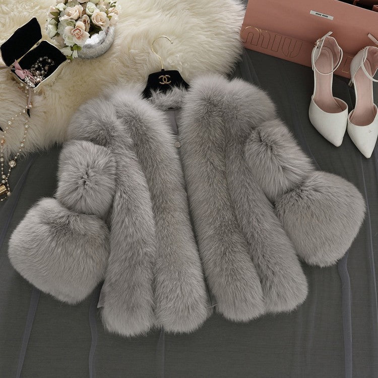 Women's Fluffy Faux Fur Coat with Wide Sleeves