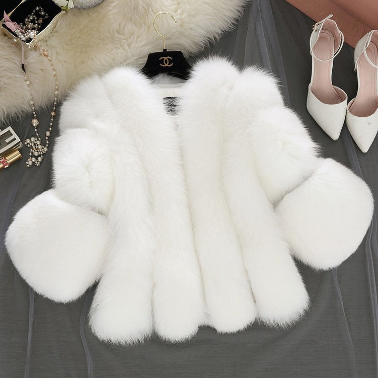 Women's Fluffy Faux Fur Coat with Wide Sleeves