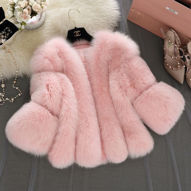 Women's Fluffy Faux Fur Coat with Wide Sleeves