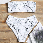 Women's Bandeau Bikini with Elegant Marble Print