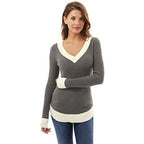 Elegant V-Neck Sweater in Fine Structural Knit