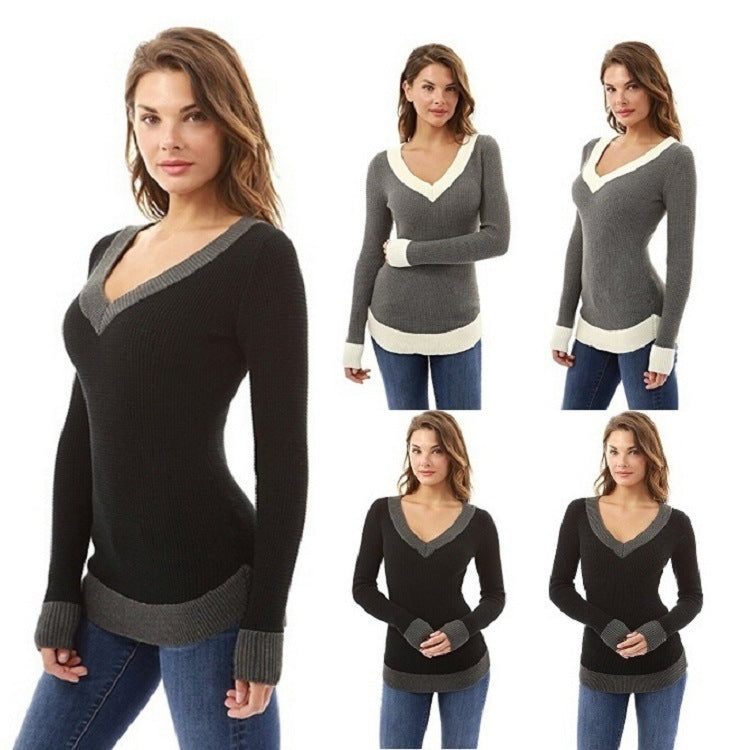 Elegant V-Neck Sweater in Fine Structural Knit