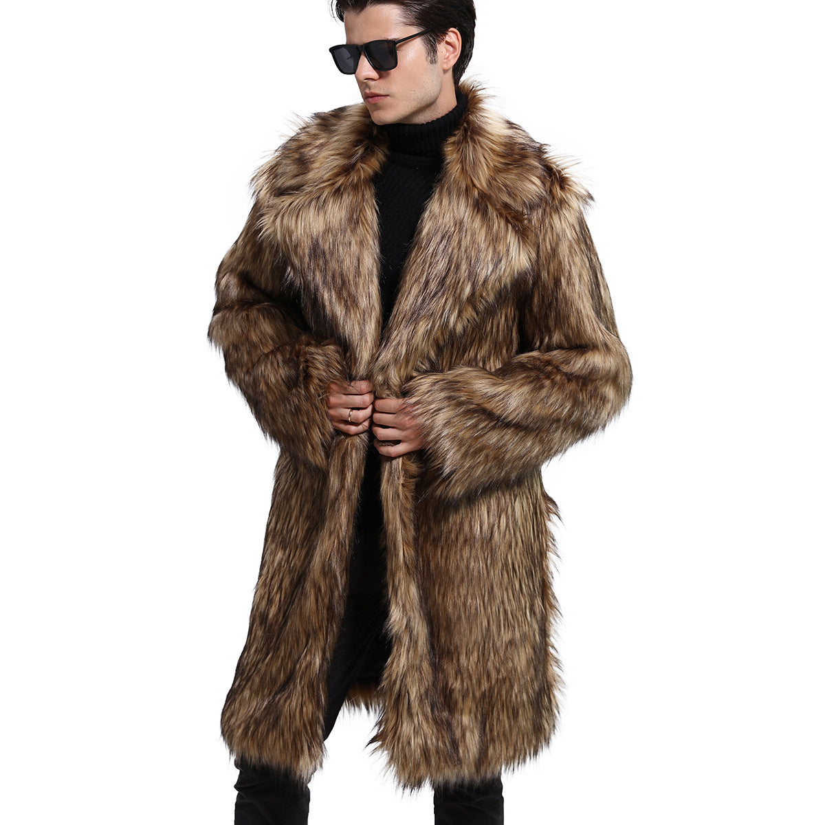 Women's Luxurious Faux Fur Coat with Large Collar