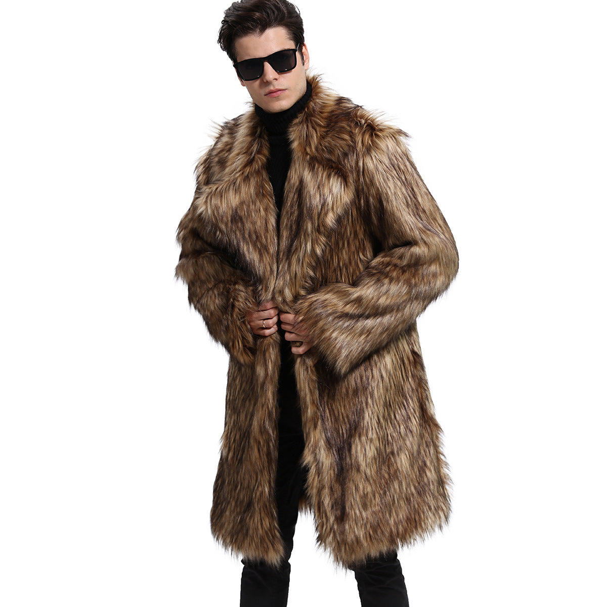 Women's Luxurious Faux Fur Coat with Large Collar
