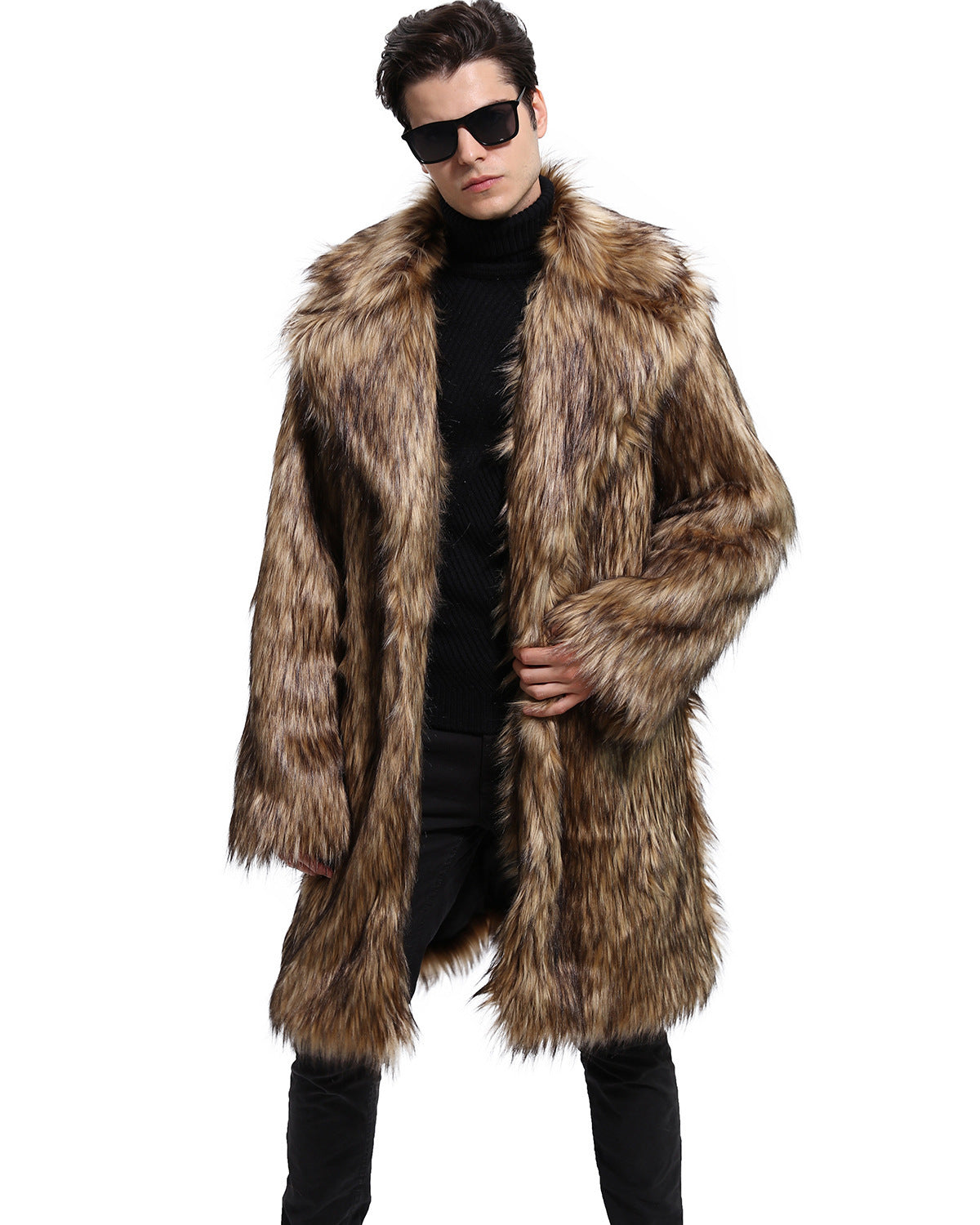 Women's Luxurious Faux Fur Coat with Large Collar