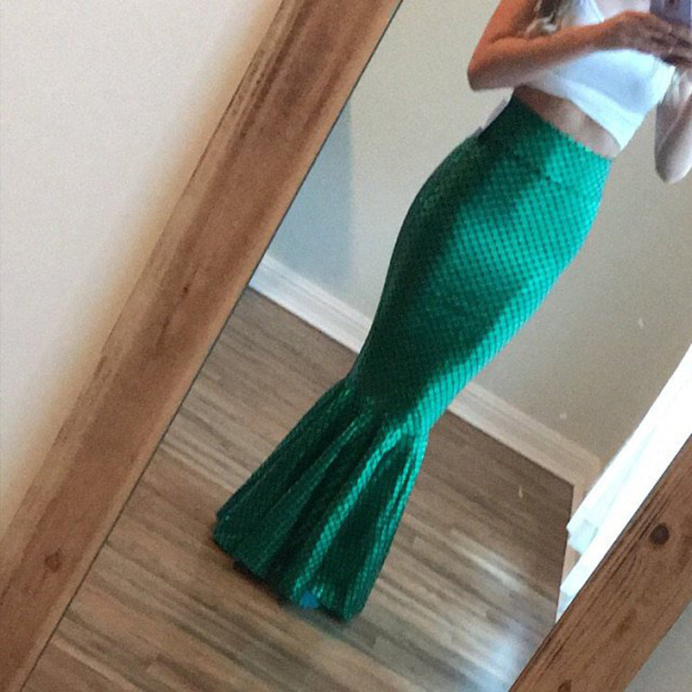 Mermaid Skirt with Shiny Scale Pattern and Flared Hem