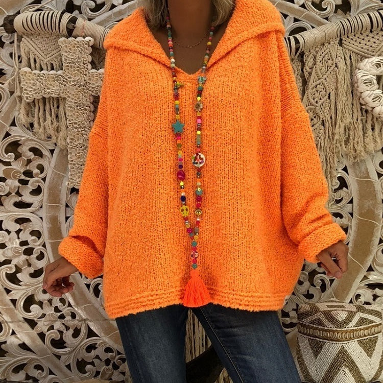 Women's Comfortable Knit Sweater with Hood and Casual Cut