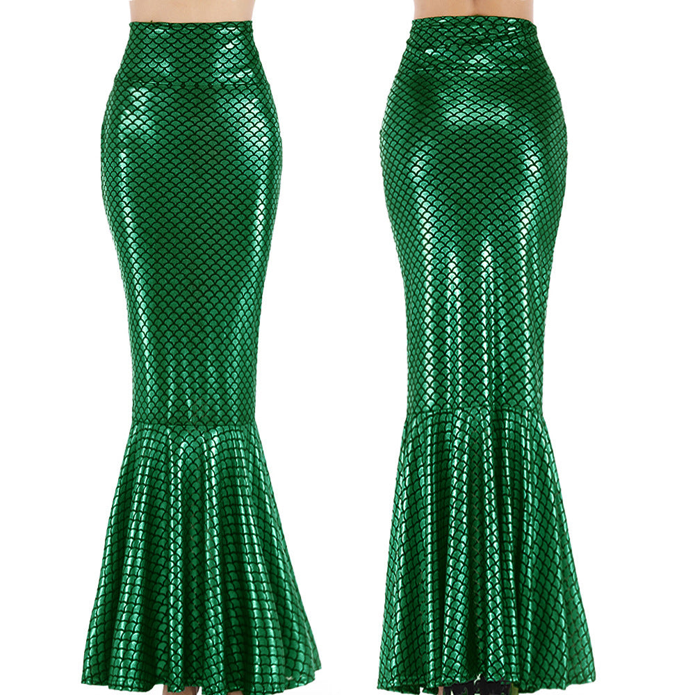 Mermaid Skirt with Shiny Scale Pattern and Flared Hem