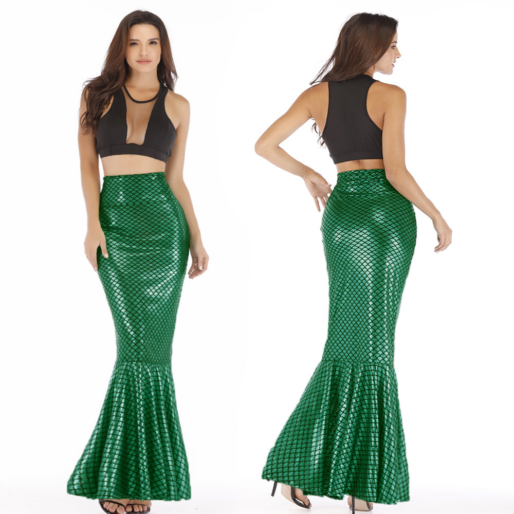 Mermaid Skirt with Shiny Scale Pattern and Flared Hem