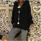Women's Comfortable Knit Sweater with Hood and Casual Cut
