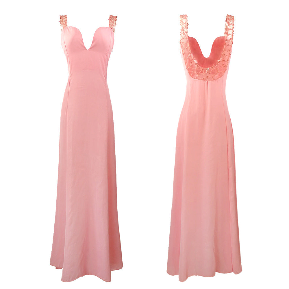 Elegant Evening Dress with Deep V-Neck and Shimmering Details